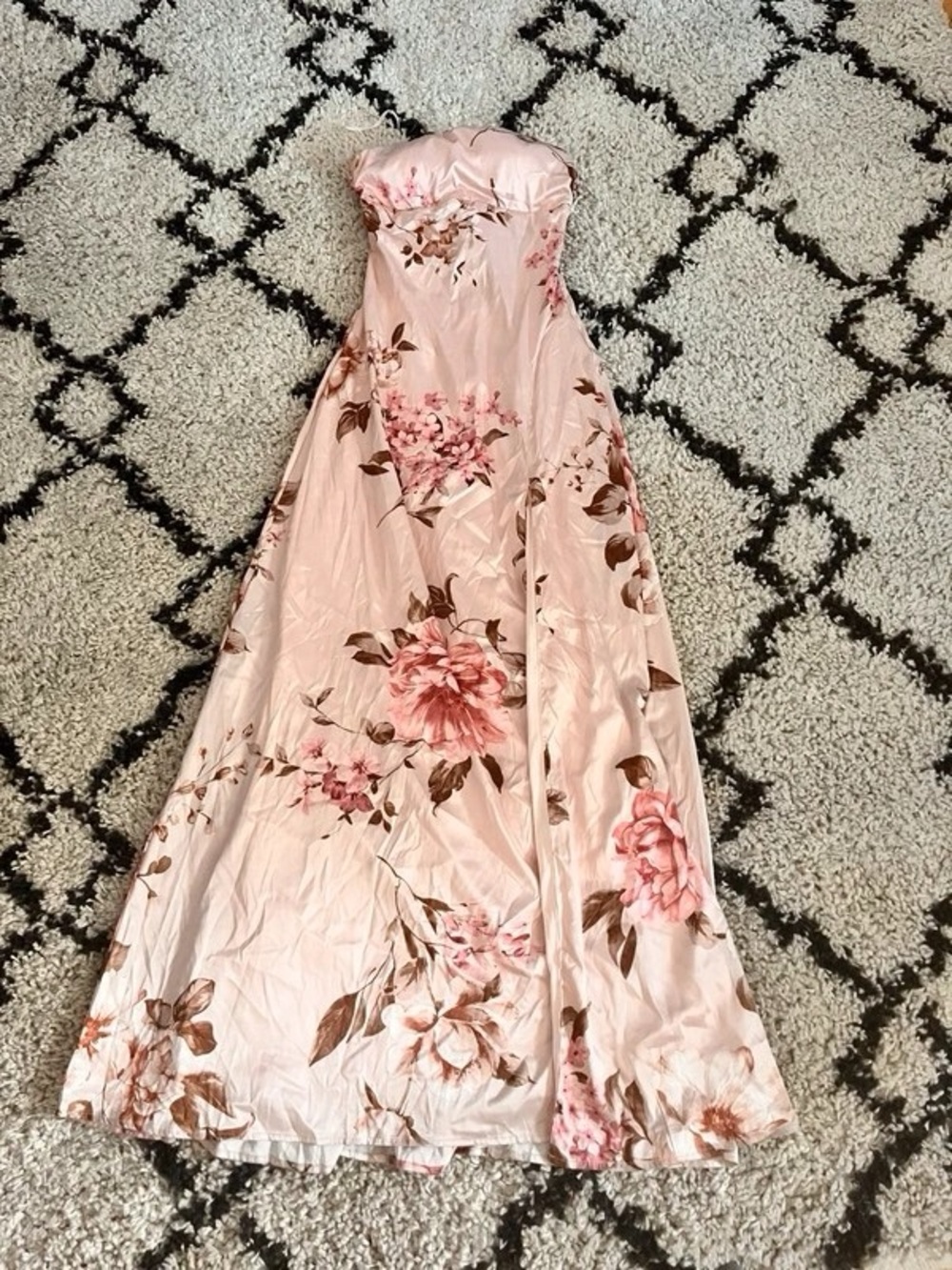 Strapless Pink Floral Maxi Dress - Picture 1 of 1